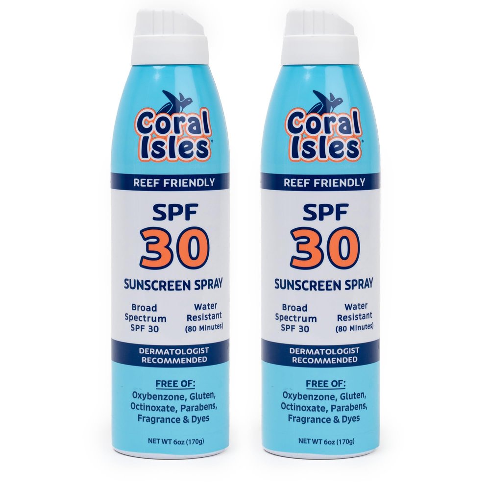 Coral Isles SPF 30 Sunscreen Spray - Hawaii Compliant - Oxybenzone & Octinoxate Free - Broad Spectrum - Water Resistant, 6 Fl Oz (Pack of 2)