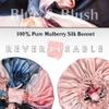 100% Mulberry Silk Bonnet for Sleeping Women - Handmade in USA 19 Momme Double Layer Reversible Silk Hair Wrap, Non-Slip Bonnet for Curly & Natural Hair, Luxury Hair Protection (Blush and Blue) view 4