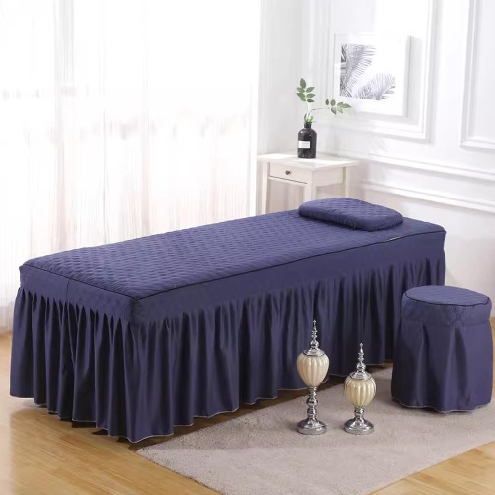 Blue,190 * 80cm(S),LDLCYCN Massage Table Skirt Spa Bed Cover with Breath Hole Soft Beauty Salon Massage Table Cover with Skirt Beauty Bed Cover with Pocket for Tattoo Bed Square Head