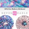 100% Mulberry Silk Bonnet for Women  Handmade in USA, 19 Momme Double-Layer Reversible Hair Wrap  Non-Slip Bonnet for Curly & Natural Hair, Luxury Silk Sleep Cap for Hair Protection (Lollipop) view 4