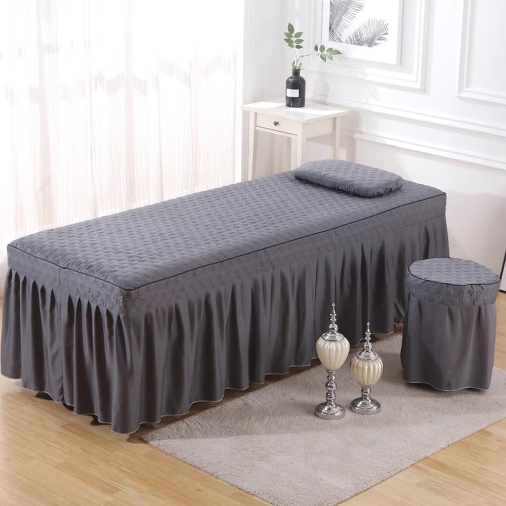 Gray,180 * 70cm(S),LDLCYCN Massage Table Skirt Spa Bed Cover with Breath Hole Soft Beauty Salon Massage Table Cover with Skirt Beauty Bed Cover with Pocket for Tattoo Bed Square Head