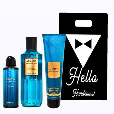 ATLANTIC - White Barn - Bath/Body Work - Gift Set 3 Piece Bundle - with Gift Bag Hello HANDSOME