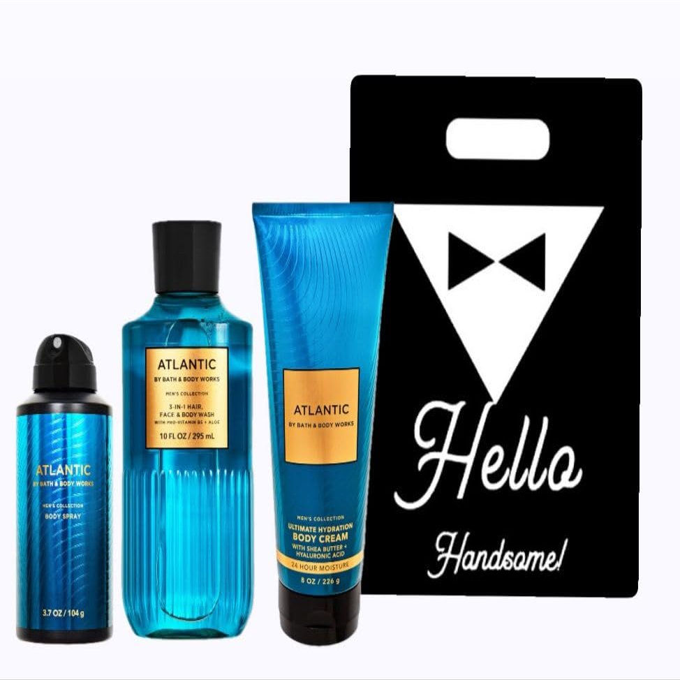 ATLANTIC - White Barn - Bath/Body Work - Gift Set 3 Piece Bundle - with Gift Bag Hello HANDSOME