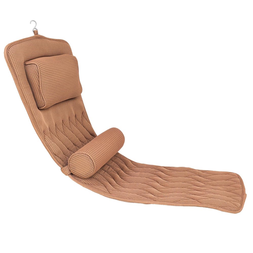 AEROiVi Full Body Bath Pillow with Adjustable Lumbar Roll Pillow Bathtub Cushion with 14 Suction Cups 3D Air Mesh Fit Any Tub Gray Bathroom Accessories Brown