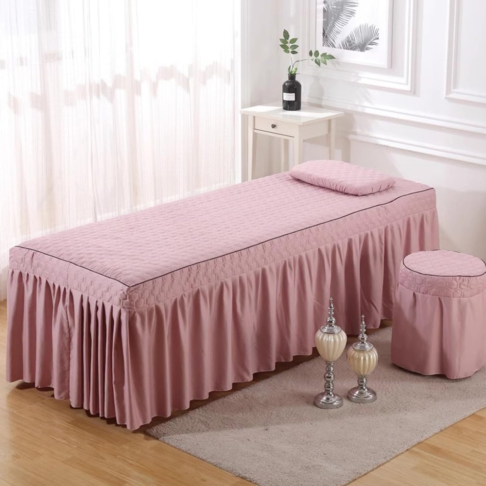 Pink,185 * 70cm(S),LDLCYCN Massage Table Skirt Spa Bed Cover with Breath Hole Soft Beauty Salon Massage Table Cover with Skirt Beauty Bed Cover with Pocket for Tattoo Bed Square Head