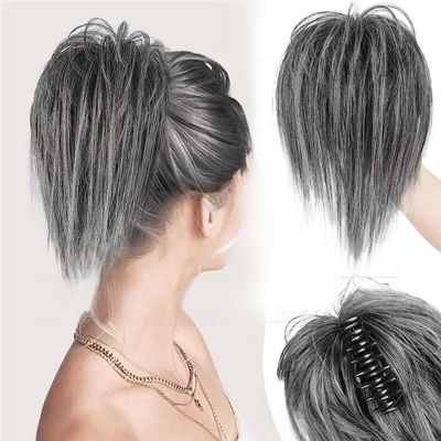 Bun, Fluffy Chicken Coop Wig Clip - Hot Girl Hair, Lazy Styling for Women(Dark gray)