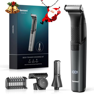 Body Hair Trimmer for Men - 6.0 Upgraded Electric Beard Trimmer, Christmas Gift 2-in-1 Dual-Head Shaver & Body Groomer for Face IPX6 Wet/Dry Use Groin & Ball Hair Painless Electric Razor Black