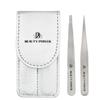 Beauty Power Professional Tweezers Set  Slant & Point, Ultra Precision German Stainless Steel Tweezers for Eyebrows, Chin, Ingrown Hair & Facial Grooming  Lightweight with Travel Case (Matte Grey) view 1