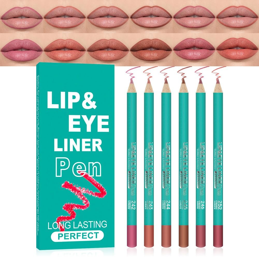 6 Pcs Ultra Silky Lip Liner Lipstick Pencils Set for Shaping & Sculpting Lips, Creamy Matte Velvet Pigmented Crayon (6Pcs-Matte Creamy Smoothly-A, Pack of 1)