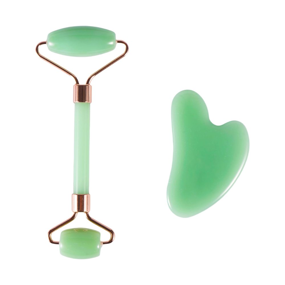 2pcs Scraping Facial Tool Valentine's Day Gift, Includes Roller and Scraping Set Massage Tool Jawline Sculptor Facial Contour Sculpting Tool for Your Skin Care Routine (Light Green Set)