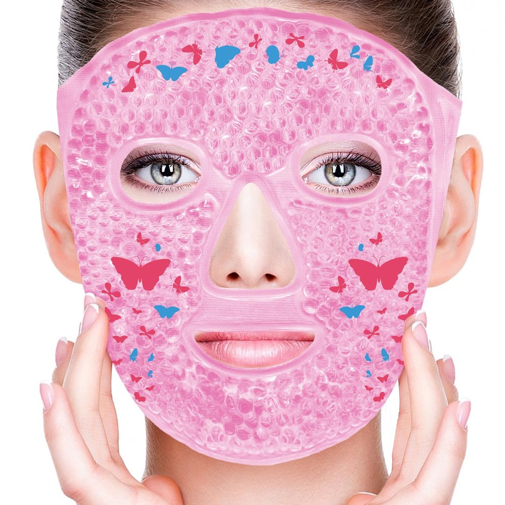 CONBELLA Cold Face Eye Masks Ice Face Mask Hot Cold Compress for Dark Circles, Puffiness, Migraines, Headache, Stress, Redness, Cooling Face Masks for Women Man, Skin Care
