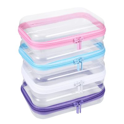 4 Pack Clear Hard Shell Zipper Case, 47.5" Plastic Clear Storage Zipper Case, Transparent Waterproof Hard Pouches for Makeup Cosmetic Snacks Building Blocks Puzzles Doll Storage Cases, Multicolor,S