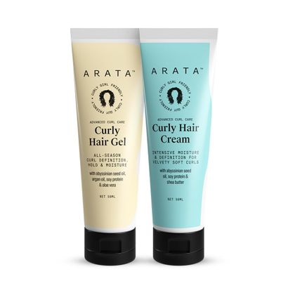 Ara.ta Curl Styling Combo (Mini) - Curl Cream (50ml) + Gel (50ml) For Dry, Frizzy, Wavy, Curly Hair | Reduces Frizz | Moisturises, Hydrates & Defines Curls.