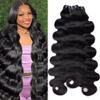 Human Hair Bundles Body Wave Raw Bundles Human Hair 100% Unprocessed Brazilian Virgin 3 Bundles Human Hair 15A 22 24 26 Inch Quick Weave Hair Extensions Natural Black Color view 1