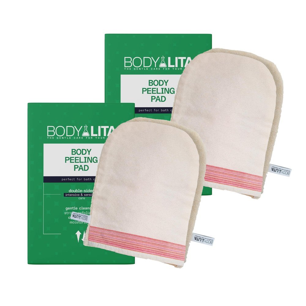 BodyLita Body Peeling Pad, Double Sided Exfoliating Mitt for Shower and Bath, Exfoliating Glove for Massage and Dead Skin Remover for Body (Pack of 2)