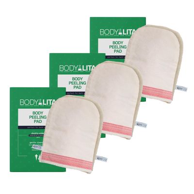 BodyLita Body Peeling Pad, Double Sided Exfoliating Mitt for Shower and Bath, Exfoliating Glove for Massage and Dead Skin Remover for Body (Pack of 3)