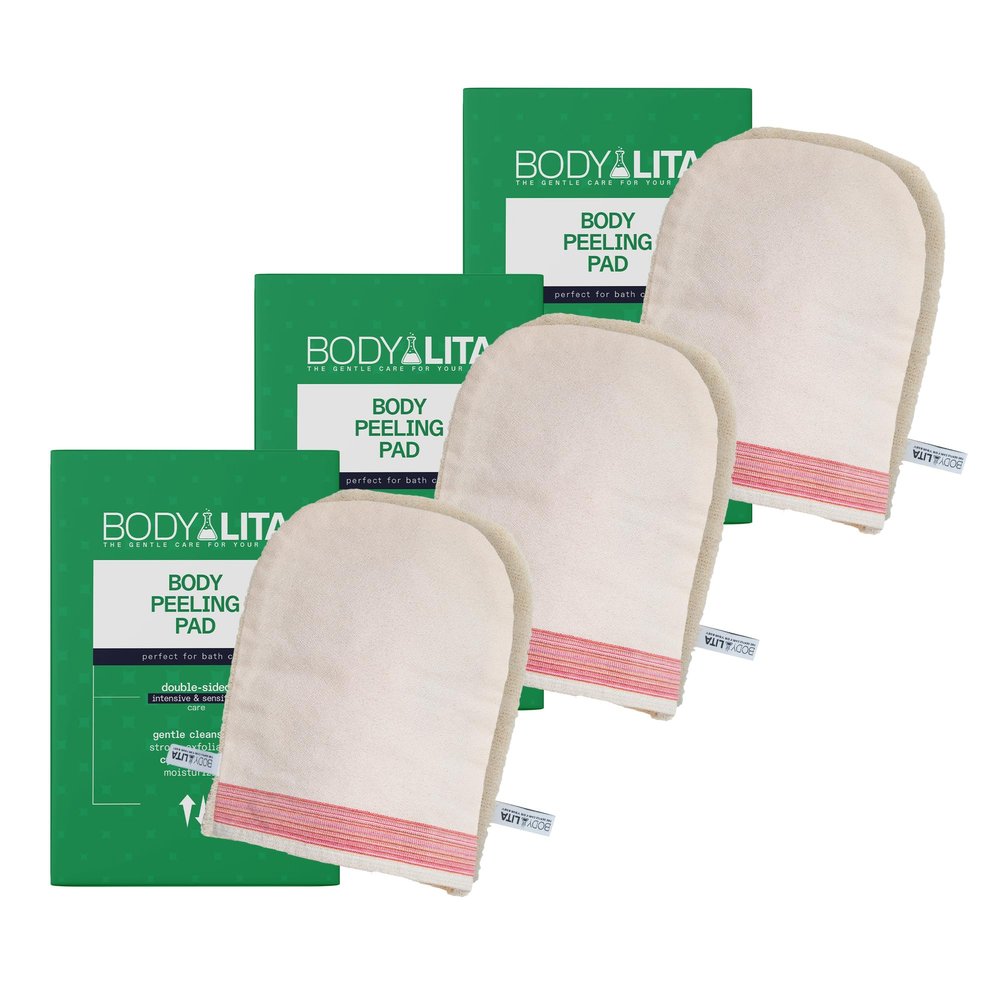 BodyLita Body Peeling Pad, Double Sided Exfoliating Mitt for Shower and Bath, Exfoliating Glove for Massage and Dead Skin Remover for Body (Pack of 3)