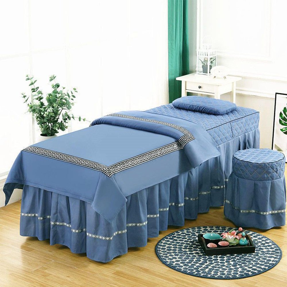GRIPITHPY 4pcs Beauty Salon Bedding,Massage Spa Cover Sets,Solid Color Soft Microfiber Bed Sheet Set,Massage Bed Cover with Quilt Pillow Case and Chair Cover(23.62 * 68.9in, A)