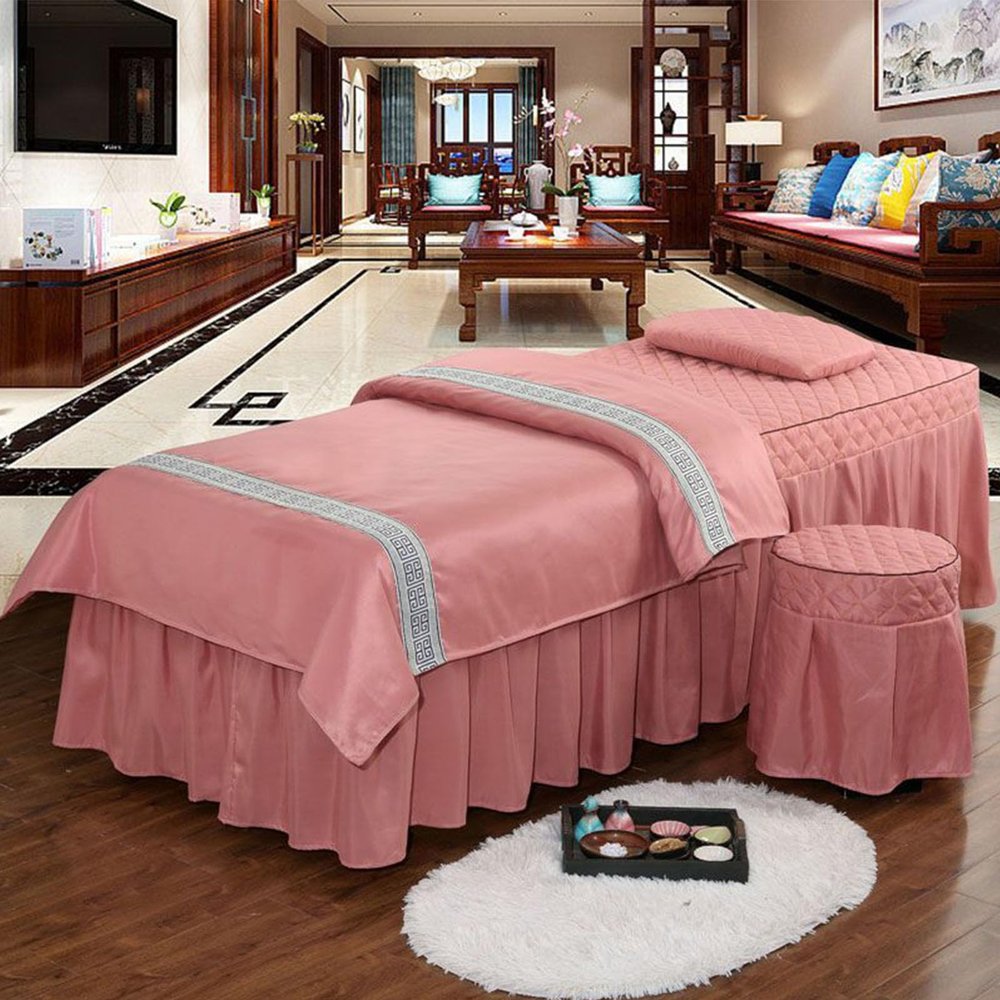 GRIPITHPY 4pcs Beauty Salon Bedding,Massage Spa Cover Sets,Solid Color Soft Microfiber Bed Sheet Set,Massage Bed Cover with Quilt Pillow Case and Chair Cover(23.62 * 68.9in, R)