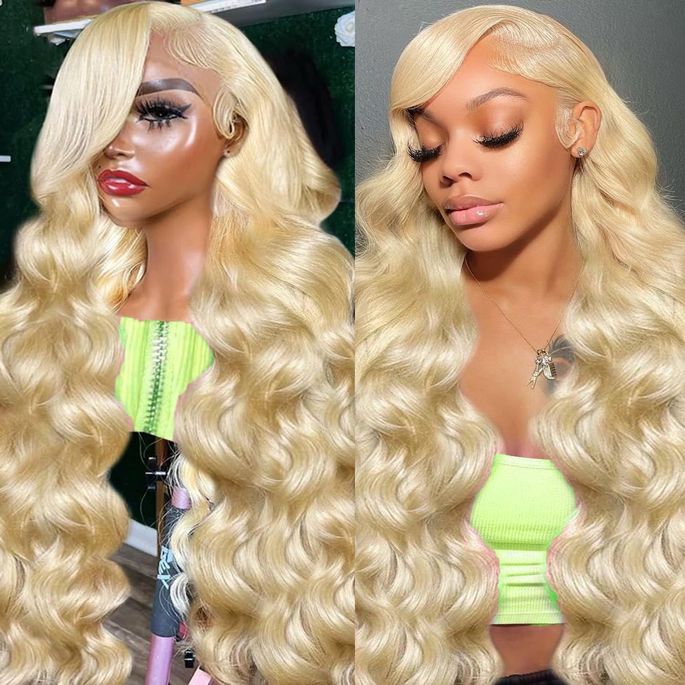 LUCLUEME 28 Inch 613 Lace Front Wig Human Hair 13x6 Blonde Body Wave 200 Density Blonde Wig Human Hair