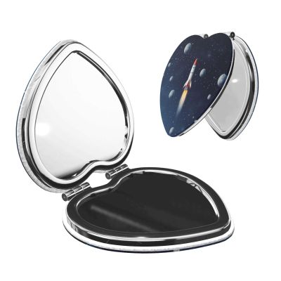 FJWSLCH Rocket in Space Makeup Mirror Double-Sided 1X/2X Magnifying Mini Vanity Mirror for Pocket Purse Clutch, Handheld Beauty Mirror for Men Women