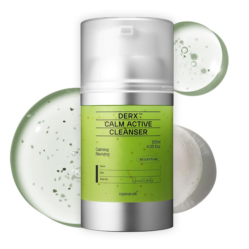 OGANA CELL DERX Facial Cleanser for Sensitive & Oily Skin Calm Cleansing Foam with Plant Tannin, Redness Relief & Oil Control, Oxygen Bubble Technology, Korea Skincare (120ml/4.05 fl.oz.)
