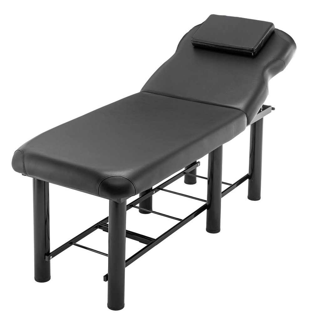 ZeHuoGe Professioanl Massage Table, Backrest Adjustable, Removable Headrest, Bottom Shelf Storage, Memory Foam Layer Salon Bed (Black)