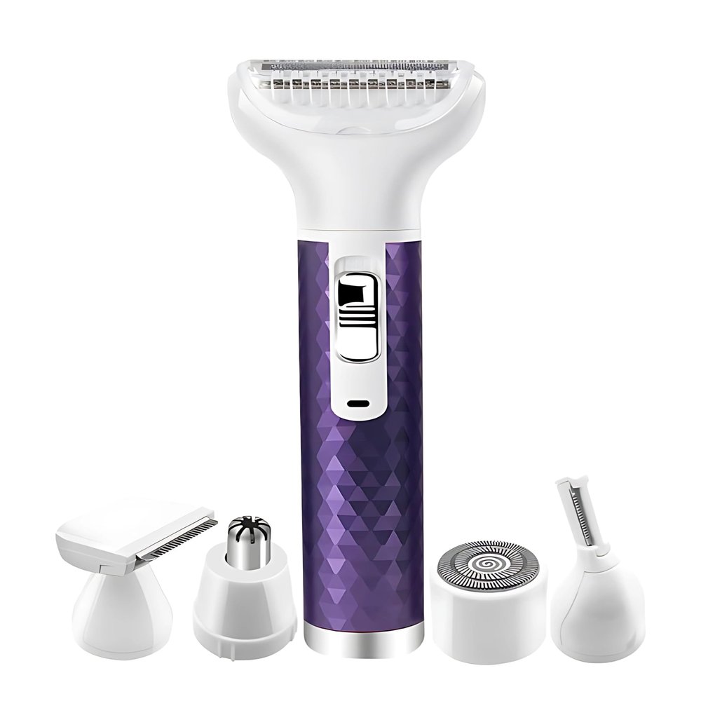 Electric Razor for Women, 5 in 1 Electric Shaver for Women, Portable Rechargeable Hair Trimmer Wet and Dry Cordless Shaver Hair Remover for Face, Legs, and Bikini (Purple)