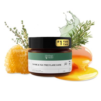 MyMagicHealer Thyme & Tea Tree Flare Care | Ingrown Hair, Razor Bumps, Blind Pimples, Bartholin, Pilonidal Cysts | Folliculitis Cure | Piercing Care w/Egg Yolk Extract & Tea Tree 1 oz