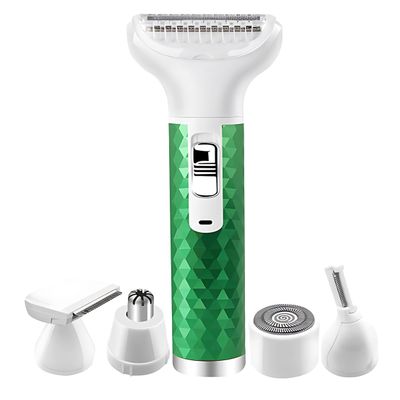 Electric Razor for Women, 5 in 1 Electric Shaver for Women, Portable Rechargeable Hair Trimmer Wet and Dry Cordless Shaver Hair Remover for Face, Legs, and Bikini (Green)