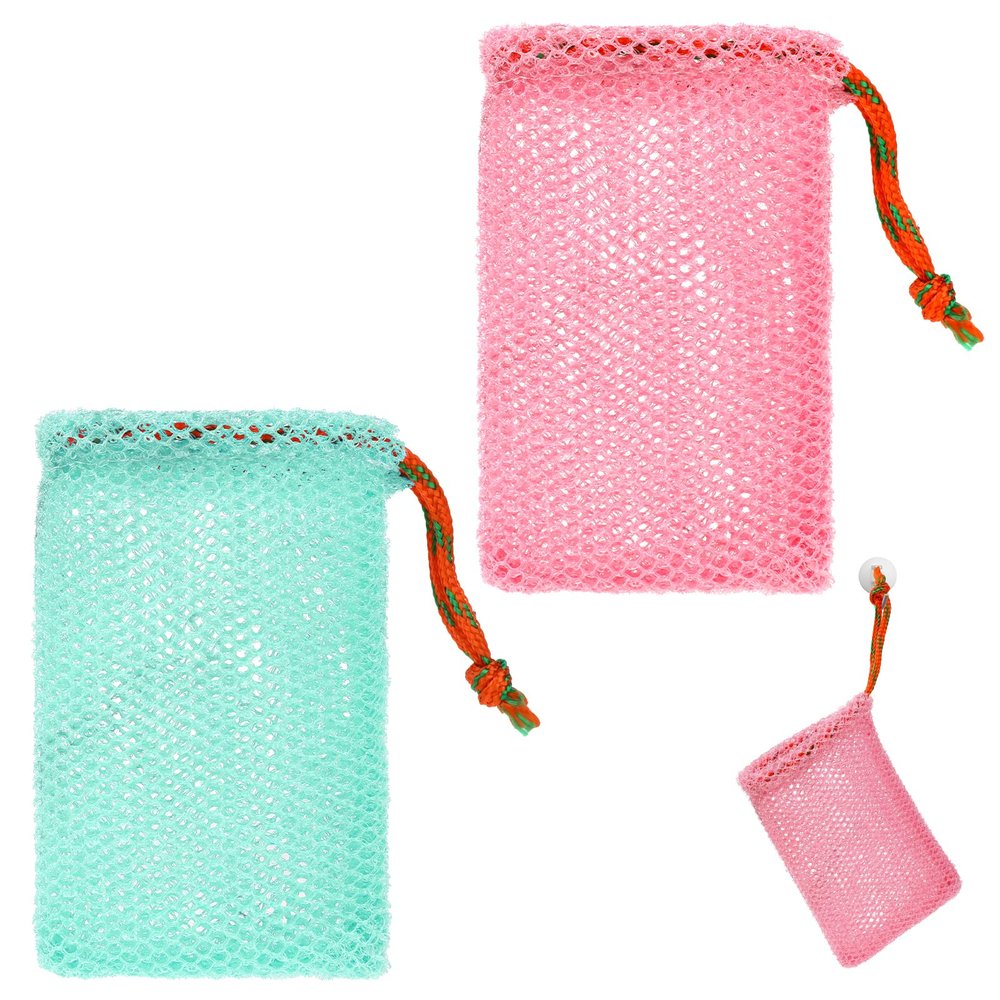 2 Pack Soap Savers for Bar Soap Exfoliating Net Mesh for Shower Holder Mesh Foaming bag for Bath and Shower(2 Colors, 5.5 x 3.5 In)