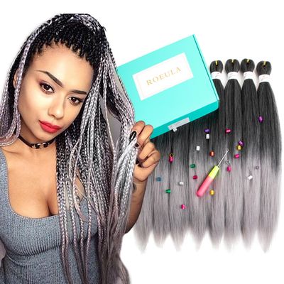 Roeula T1B/Grey Pre Stretched Braiding Hair 22 Inch 8 Packs Ombre Off Black to Silver Grey Braiding Hair Pre Stretched Synthetic Braids (T1B/Grey, 22 Inch (pack of 8))