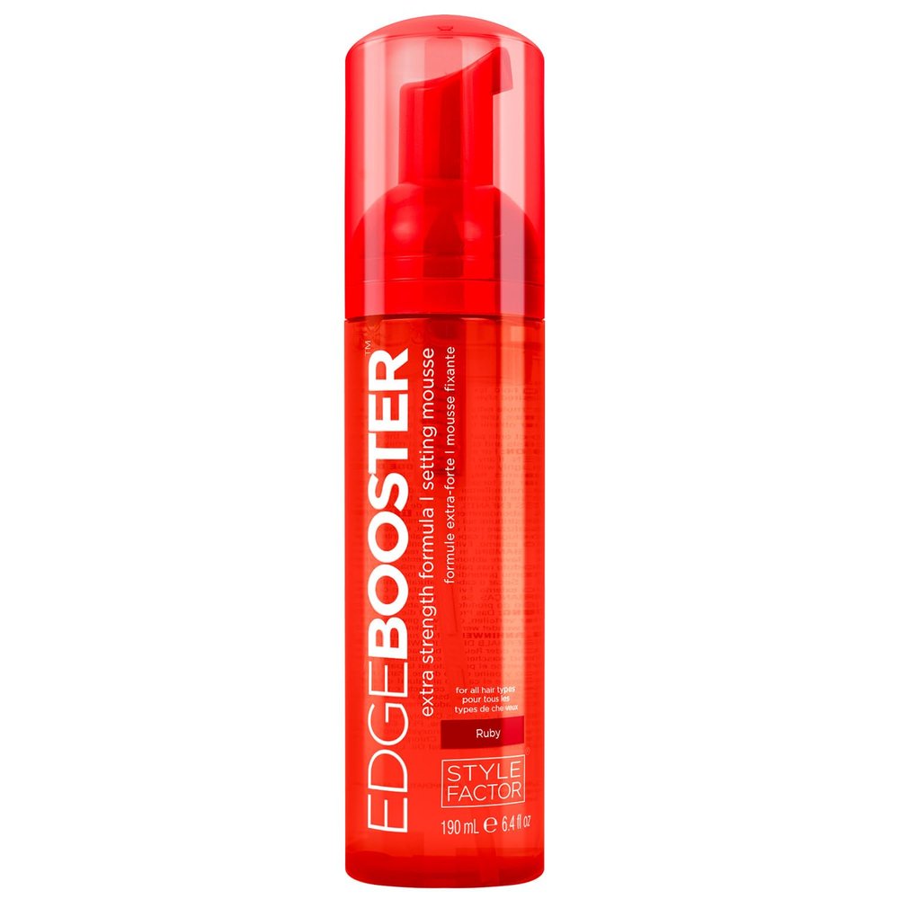 Style Factor EDGE BOOSTER Extra Strength Setting Mousse  Frizz Control, Extra Volume, and Conditioning  6.4oz Ruby Mousse for Curly Hair