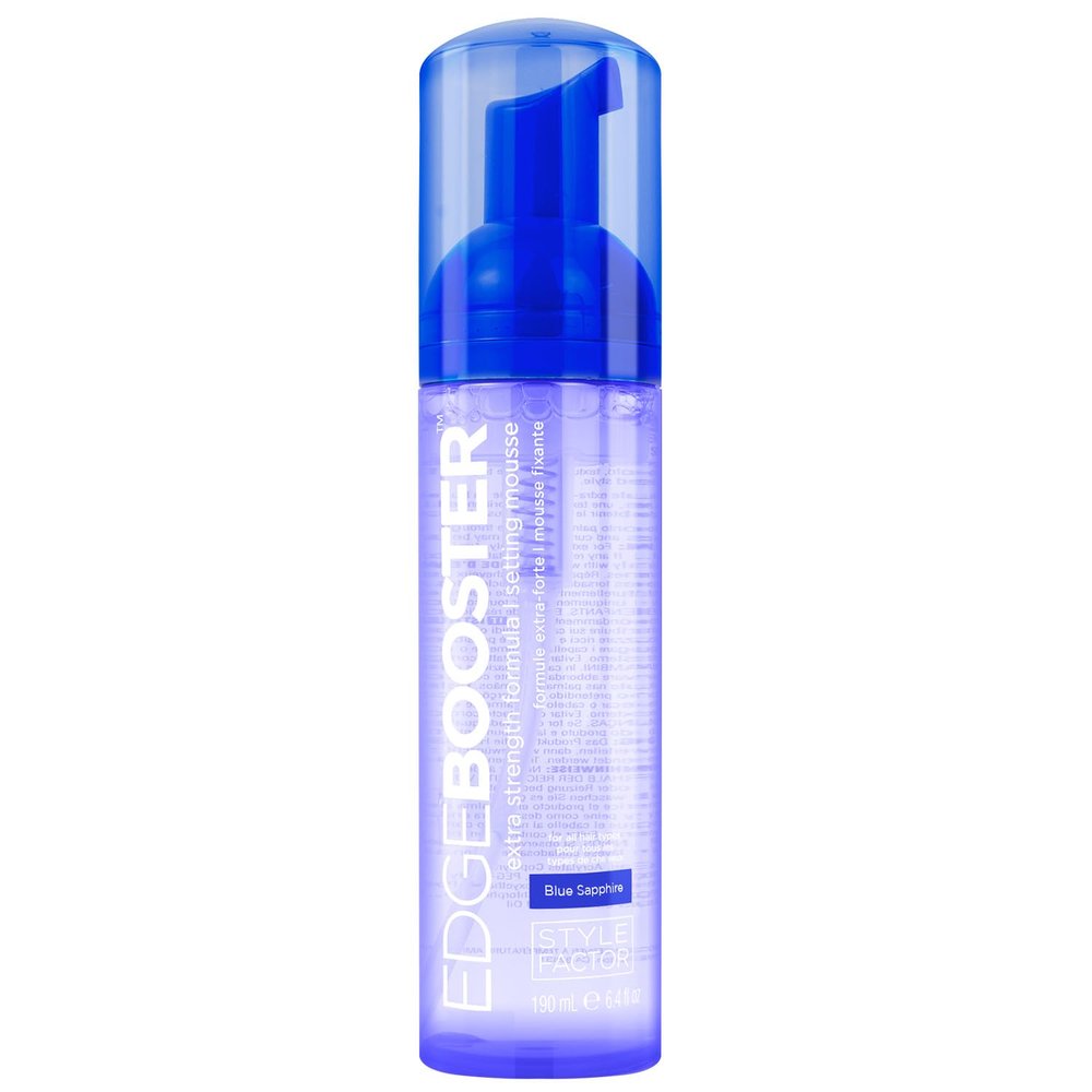 Style Factor EDGE BOOSTER Extra Strength Setting Mousse Frizz Control, Extra Volume, and Conditioning 6.4oz Blue Sapphire Mousse for Curly Hair