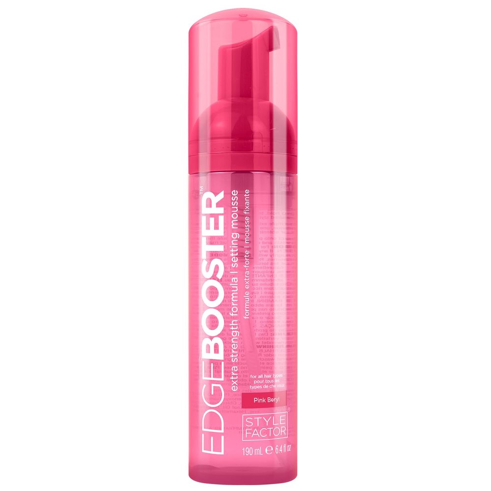 Style Factor EDGE BOOSTER Extra Strength Setting Mousse Frizz Control, Extra Volume, and Conditioning 6.4oz Pink Beryl Mousse for Curly Hair