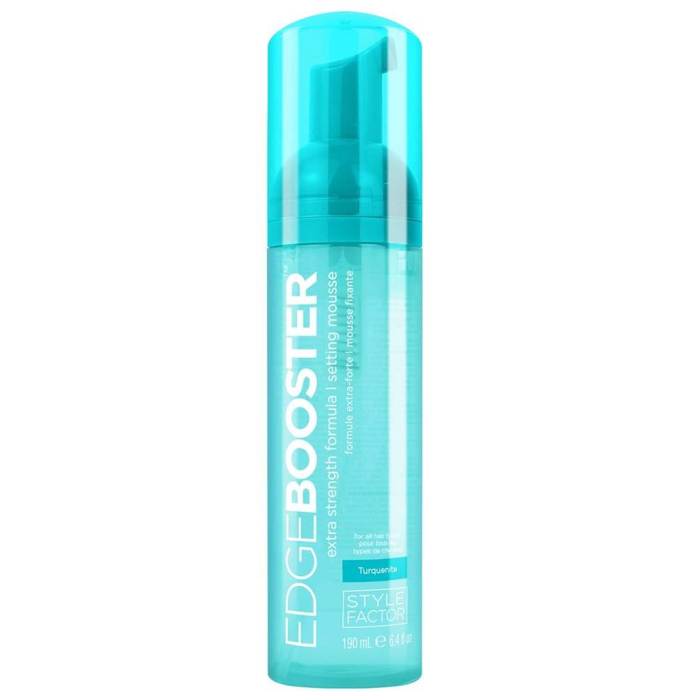 Style Factor EDGE BOOSTER Extra Strength Setting Mousse Frizz Control, Extra Volume, and Conditioning 6.4oz Turquenite Mousse for Curly Hair