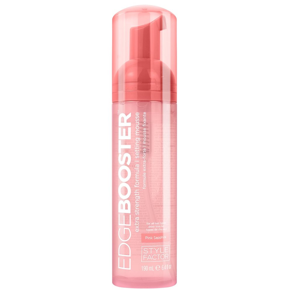 Style Factor EDGE BOOSTER Extra Strength Setting Mousse  Frizz Control, Extra Volume, and Conditioning  6.4oz Pink Sapphire Mousse for Curly Hair