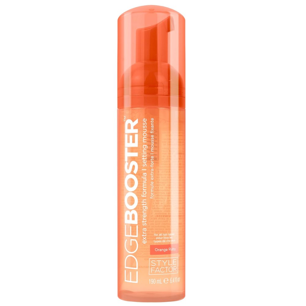 Style Factor EDGE BOOSTER Extra Strength Setting Mousse Frizz Control, Extra Volume, and Conditioning 6.4oz Orange Ruby Mousse for Curly Hair