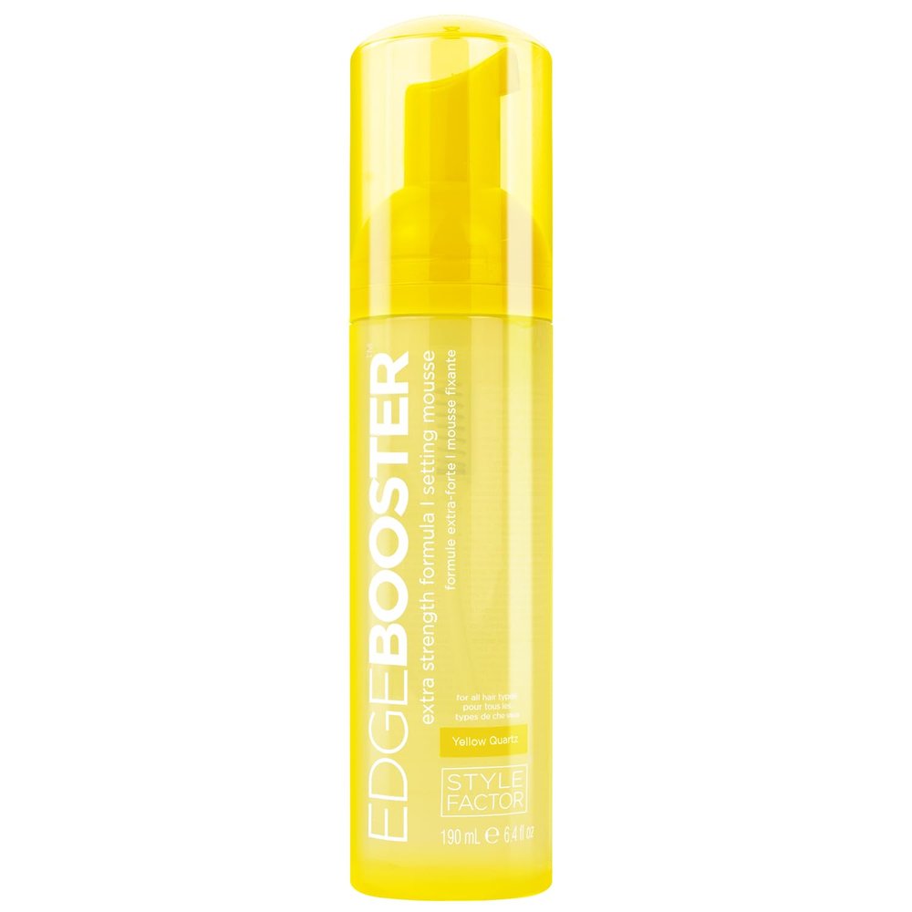 Style Factor EDGE BOOSTER Extra Strength Setting Mousse Frizz Control, Extra Volume, and Conditioning 6.4oz Yellow Quartz Mousse for Curly Hair