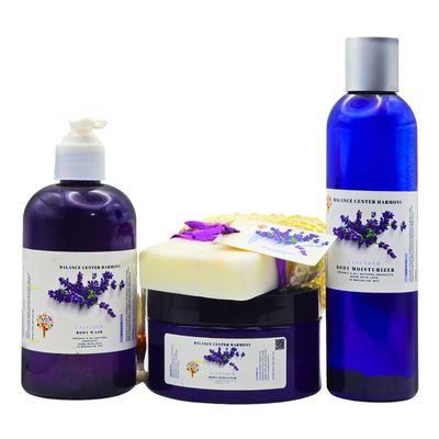 BCH Organic Lavender Spa Kit 4-in-1 All Natural Body Care Set with Body Wash, Scrub, Moisturizer & Soap | Hydrating Skincare Gift Set for Women & Men (Soft & Glowing Skin, 5 Scents)