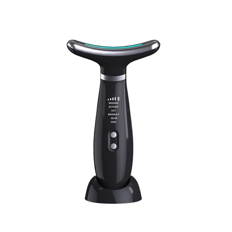 Face Massager -4 Color Red-Light-Therapy for Face and Neck for Wrinkles, Double Chin, Vibrating Facial Massager with Thermals (Cold-Hot-Black)