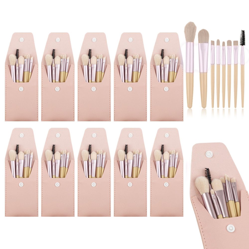 10 Sets Travel Size Makeup Brushes Set Mini Face Make up Brushes Brushes Bag for Makeup Party Favors Wedding Bridal Shower Favors Bridesmaid Gift Bachelorette Party Gift (lvory Beige, 10pc)