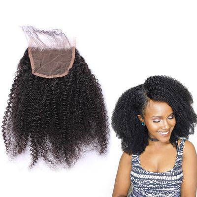 Kiss darling LASHES 4x4 Afro Kinky Curly Lace Closure Human Hair 18Inch Top Full Closure Piece #1b black 150% Density Lace Closure Pre Plucked Bleached Knots