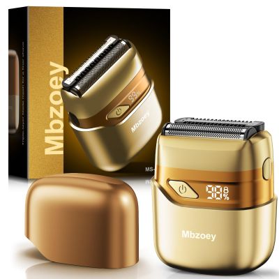 Electric Foil Shavers for Men, Mini Electric Razor, Compact Face Shaver, IPX7 Waterproof Wet Dry Cordless Razor, LED Display, USB-C, Travel-Friendly, Light Gold