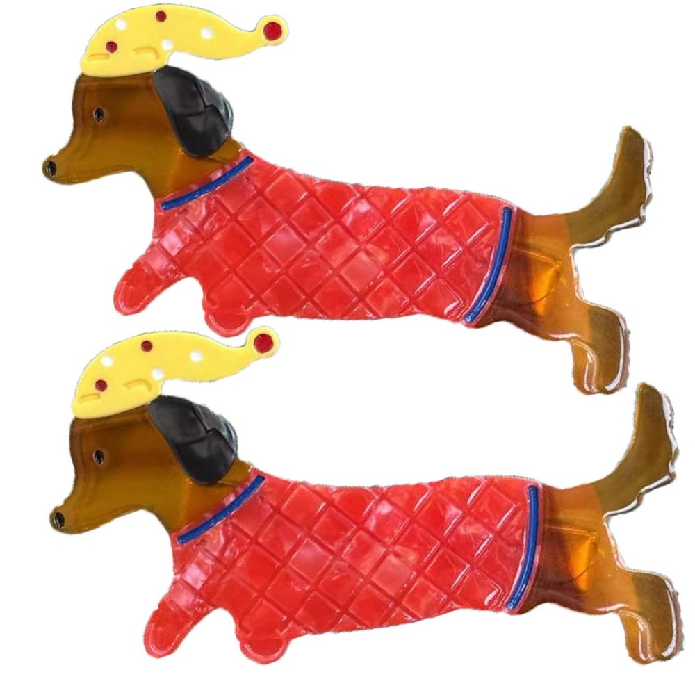 2PCS Dachshund Hair Clip,Dog Hair Alligator Clip,Dogs Hair Duckbill Clip,Animal Shape Hair Clips,Acetate Hair Clips for Girls,Small Hair Barrette for Women (Dachshund with Hat)