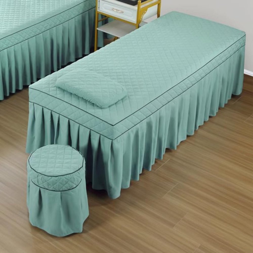 Green/a,175x60cm(T),LDLCYCN Massage Bed Skirt Cover Quilted Massage Table Skirt Spa Bed Cover with Face Hole Massage Sheet SPA Bed Full Cover Massage Fitted Sheet with Side Pocket Washable