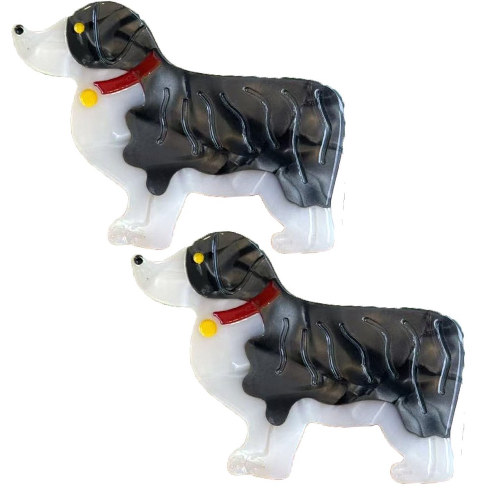 2PCS Border Collie Hair Clip,Dog Hair Alligator Clip,Dogs Hair Duckbill Clip,Animal Shape Hair Clips,Acetate Hair Clips for Girls,Small Hair Barrette for Women (Border Collie)