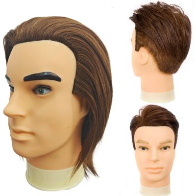 Mannequin Head with Human Hair, Barber Mannequin Head Male for Hair Cutting or Styling, Practice Hair Mannequin Head with Stand