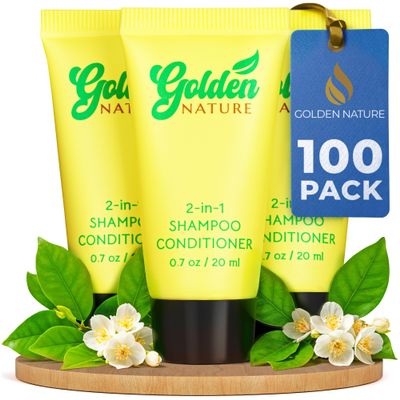 Golden Nature - Travel Size 2-in-1 Shampoo & Conditioner - Jasmine, 0.7 fl oz, 100 PK - Delight Your Guests with Soothing & Refreshing Conditioning Shampoo - Bulk Small Size Hotel Toiletries