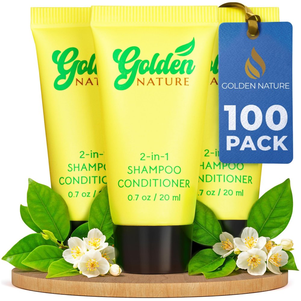 Golden Nature - Travel Size 2-in-1 Shampoo & Conditioner - Jasmine, 0.7 fl oz, 100 PK - Delight Your Guests with Soothing & Refreshing Conditioning Shampoo - Bulk Small Size Hotel Toiletries